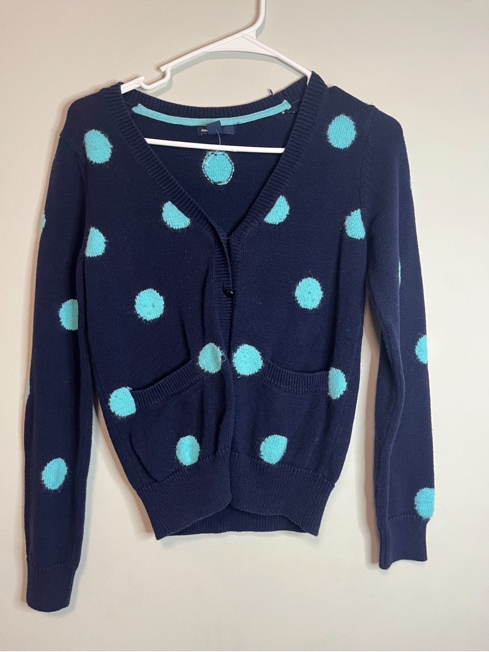 Gap girls  Navy Polka Dot V-Neck Cardigan Sweater - Aqua Spots xl 12